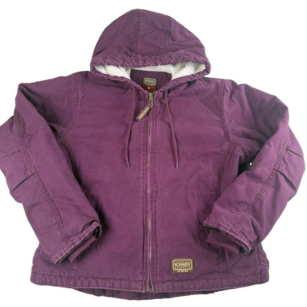 C.E. Schmidt Workwear Jacket Womens M Purple Sherpa Lined Canvas Hooded Coat